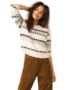 ​Z SUPPLY Perci Ski Sweater NWT Crystal Fair Isle Cotton Knit XS Cream & Black